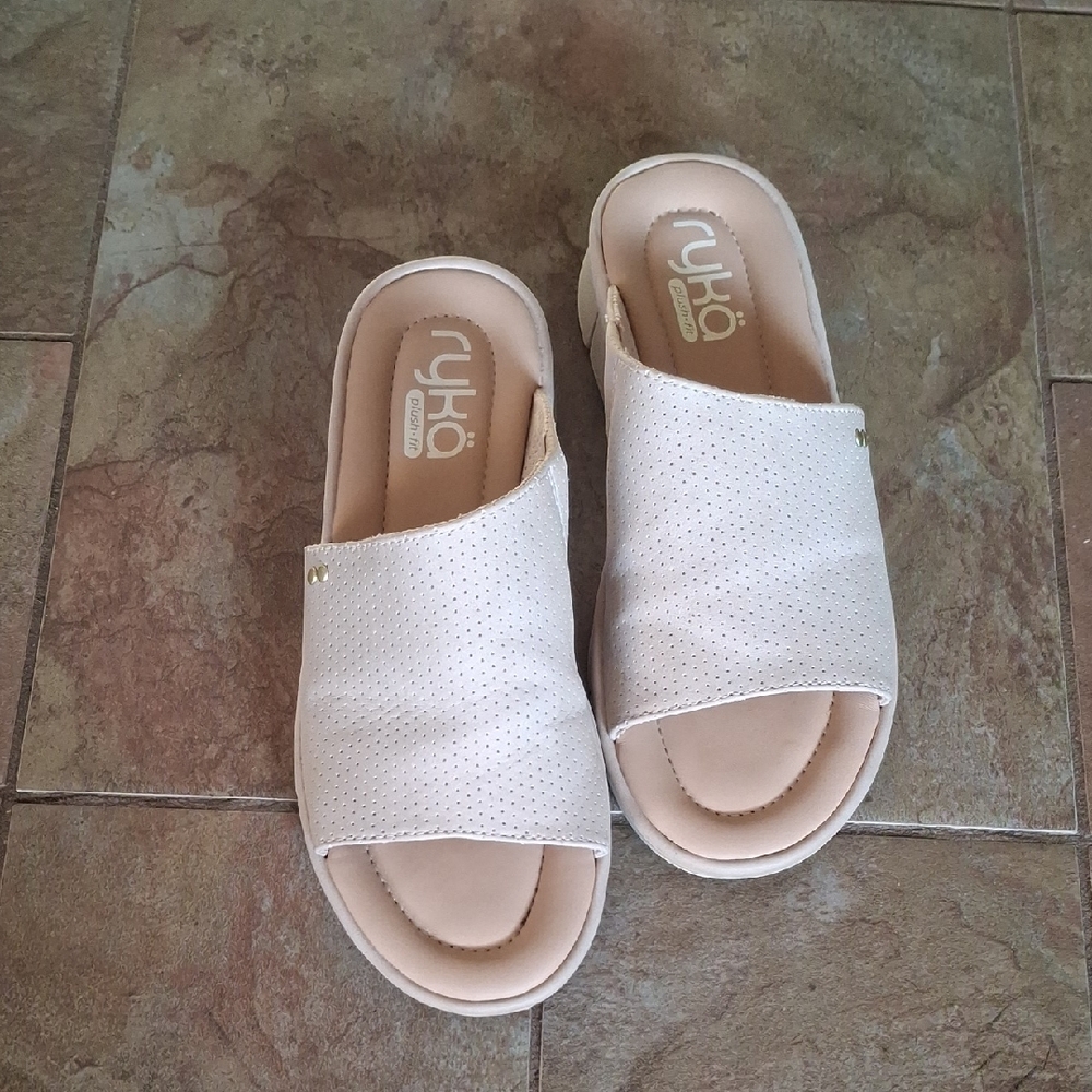 Ryka Cream Perforated Slide Sandals